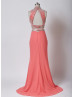 Two Pieces Coral Beaded Chiffon Prom Dress